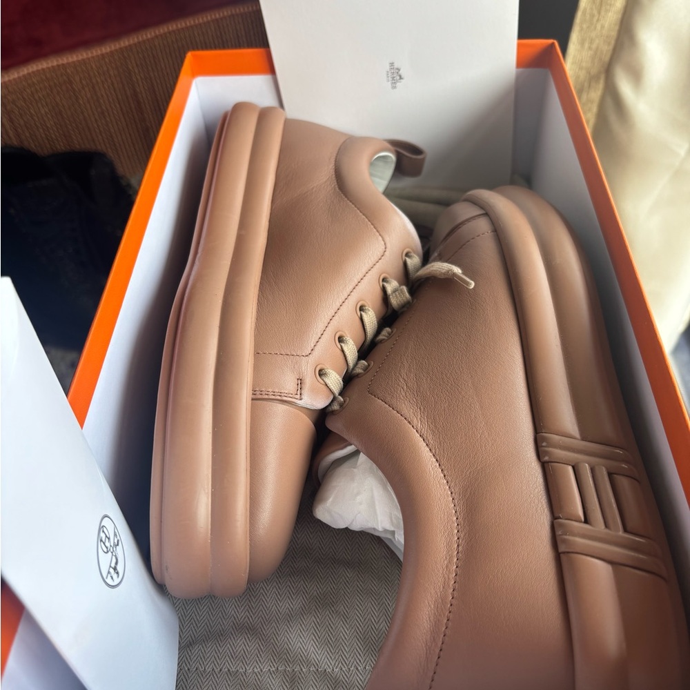 Hermes Brown Leather Women's Sneakers